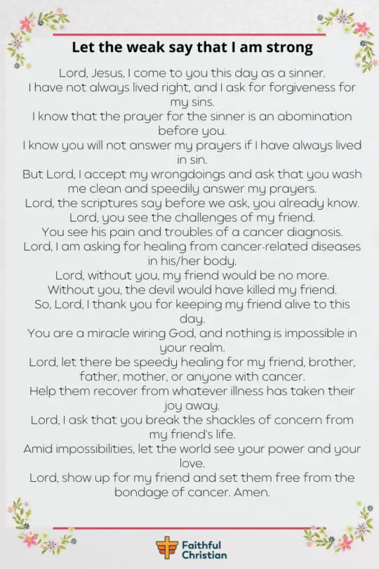 Prayer for healing cancer for friend or family member